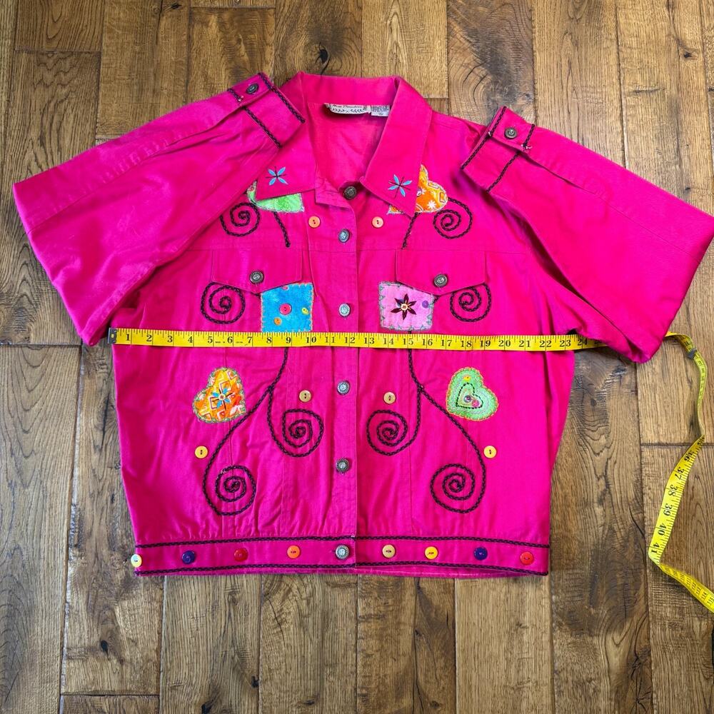 VTG New Direction Womens XL Pink Denim Embroidered Button Patch Jacket - Picture 4 of 5
